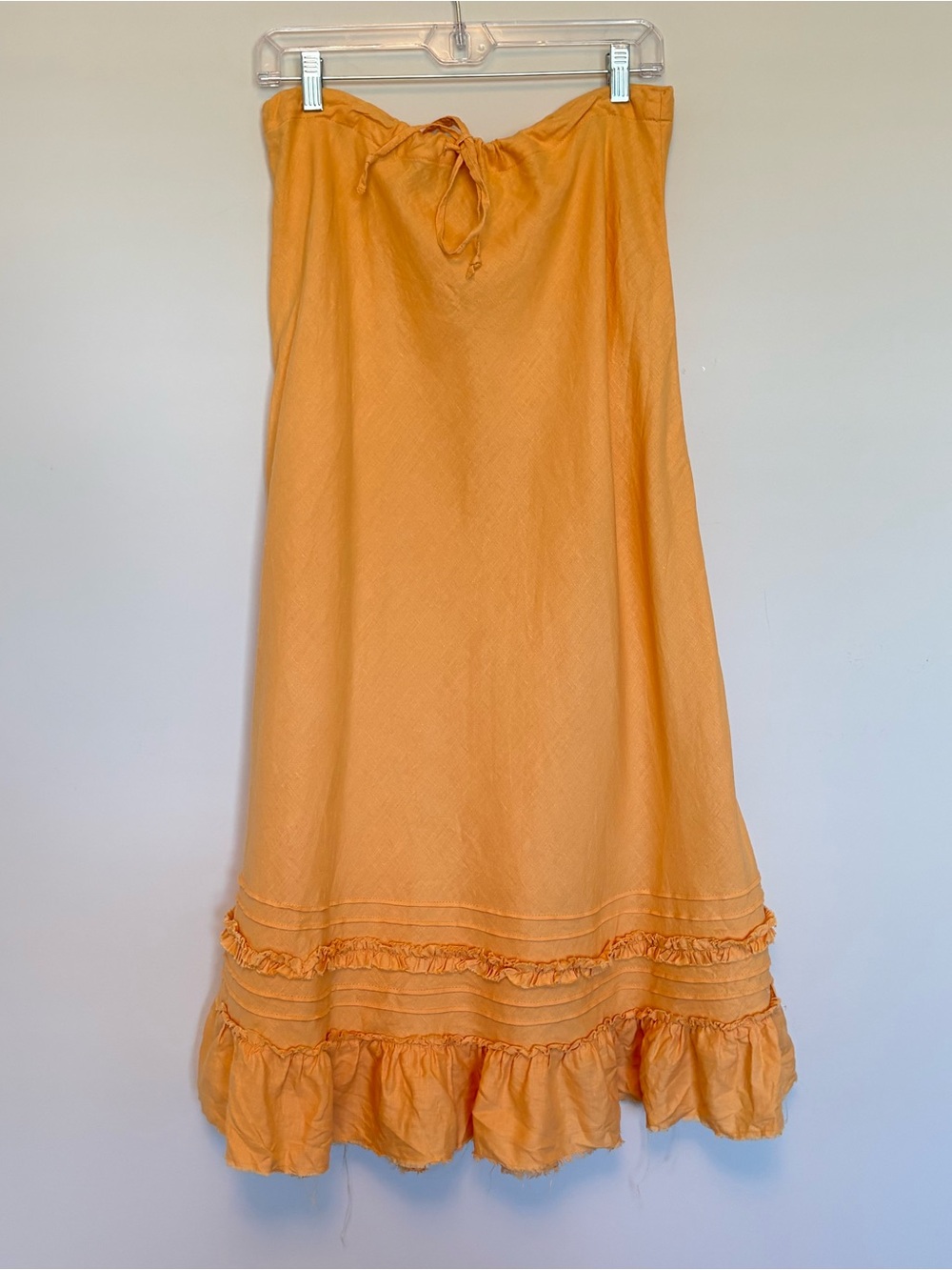 Old Navy 100% Linen Low Waist Orange Midi Skirt with Ruffle Hem Size 8